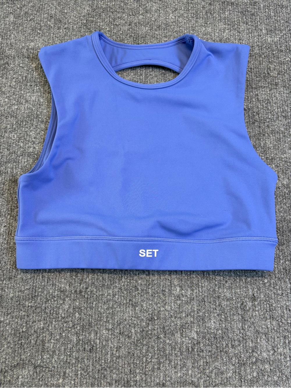 SET Active Sportysleeve Bra Periwinkle Blue High Neck Cutout Crop Tank M - Picture 7 of 8